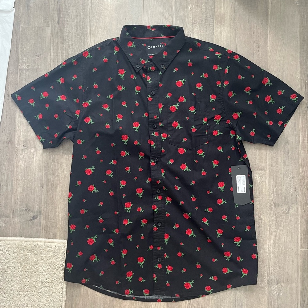 Empyre Rose Design Short Sleeved Button Up Shirt